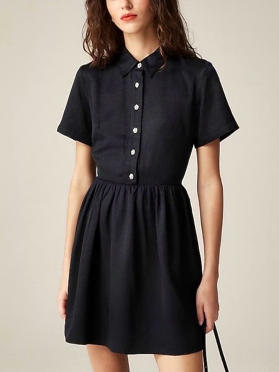 J. Crew Dresses & Skirts - NWT J. Crew Black Taffeta Gemstone Button A Line Shirt Dress